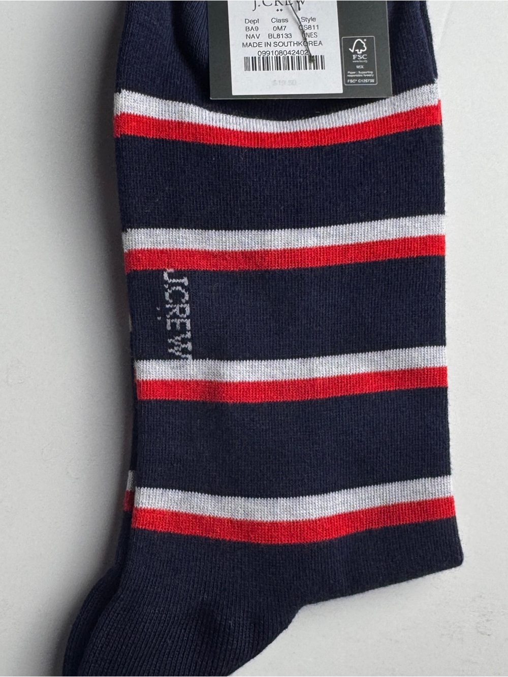 J. Crew Navy Socks with Red & White Stripes Crew Style Preppy Socks New With Tag - Picture 5 of 8